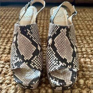 Vince Camuto Taupe and Black Snake-Print Slingback Platform Sandals
